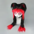 Fourrure Comic Con Cosplay Tete De Bete Coiffe KIG Style Oreilles De Chat Tresses - Tête de bête Domi - Noir et rouge