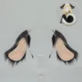 Conjunto de orejas y cola de animal cosplay, diadema de orejas de perro blanco y negro para Halloween. - Diadema de Perro de Orejas Caídas / Negro Rosa
