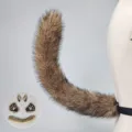 Faux fur wolf tail and ears paws costume set for Halloween cosplay party dress up events. - Phantom Wolf Tail - Khaki