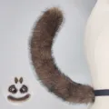 Halloween werewolf cosplay costume set with fluffy tail, animal ears headband and paw gloves. - Phantom Wolf Tail - Camel
