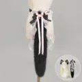 Handmade Lolita dark style plush animal tail and ears set with bows and bells for cosplay. - Scarlet Moon Fox Tail - Black & Pink