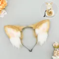 Faux fur animal ears headband shiba inu fox cosplay costume hair hoop for party anime. - Maple Leaf Round Shiba Inu Ears / Light Camel White