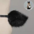 Black fluffy bunny tail and rabbit ears headband set for anime cosplay, plush party accessories. - Jade Rabbit Tail - Black
