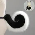 Black and white faux fur cat dog tail cosplay set, fluffy fluffy animal tail for Halloween party. - Curly Dog Tail / Black and White