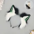 Punk gothische wolf oren haarband, pluizig zwart wit nepbont cosplay haaraccessoire - Wolfsoren Hoofdband / Zwart Groen