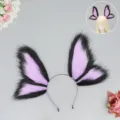 Serre-tete oreilles de bete fantastique duveteux noir et violet pour cosplay anime. - Style Q Pianfei violet et noir
