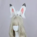 White grey rabbit ears headband furry cute anime cosplay hair hoop accessory for party show. - Chibi Classic Style / Jade Rabbit Ears - White & Grey