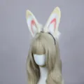 Plush Rabbit Ears Headband Cute Animal Hair Hoop for Cosplay Costume Party Anime Props - Chibi Classic Style / Jade Rabbit Ears - Beige