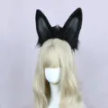 Black bunny ears headband plush fluffy hair hoop for cosplay anime party costume photo props - Chibi Classic Style / Jade Rabbit Ears - Black
