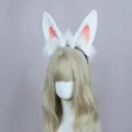 White plush bunny rabbit ears headband for anime cosplay, hair accessories, and party stage shows. - Chibi Classic Style / Jade Rabbit Ears - White