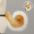 Halloween dog ears and tail cosplay costume set, fluffy plush animal props for comic con. - Curly Dog Tail / Light Camel White