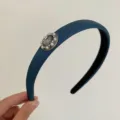 French retro blue fabric headband with pearl and gemstone vintage centerpiece accessory - Dark Blue Black Gemstone