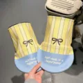 Summer electric bike sun protection gloves, yellow striped with blue cuff and cute bow design. - One Size / Yellow and Blue Patchwork