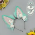 Handmade furry beast ears headband cat paws and fox tail set for cosplay and comic conventions. - Animal Ear Headband / Mint