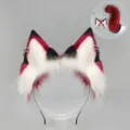 Conjunto de diadema de orejas de zorro de felpa y cola para cosplay, disfraz de Halloween. - Orejas de Zorro (Estilo Pendiente) / Rojo Vino y Blanco