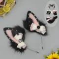Handmade anime cat fox ears headband paws and tail cosplay set for lolita and furry fans. - Animal Ear Headband / Black Pink