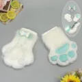 White and blue faux fur cat paw gloves and cosplay tail set for anime conventions. - Beast Claw / White-Mint