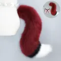Ensemble queue et oreilles de renard en peluche pour cosplay, accessoires de costume d'Halloween. - Queue de Renard (Style Ceinture) / Rouge Vin et Blanc