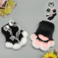Cute black and white plush cat paws gloves and cosplay set with pink paw pads and bow. - Beast Claw / Black Pink