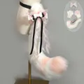 Handmade fox tail and ears set cosplay lolita furry cat paws costume accessories white - Beast Tail / White Pink