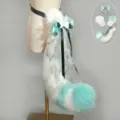 Handmade cosplay anime cat fox ears tail set fluffy furry animal costume props for party. - Beast Tail / White-Mint
