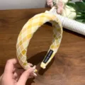 Fashionable high-cranial top yellow and beige checkered plaid headband accessory - Yellow Rhombus