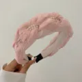 Elegante roze geplooide gevlochten haarband met parels en fonkelende strassteentjes - Roze