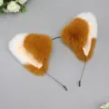 Fluffy faux fur fox ears headband cosplay anime party hair accessory white brown - Meow Folded Ear-Camel White