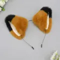Faux fur fox ears headband anime cosplay hair hoop brown black plush costume accessory - Meow Folded Ear-Camel Black