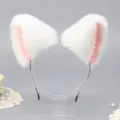 Fluffy white and pink fox ears headband, perfect for anime cosplay, parties and daily cute wear. - Meow Folded Ear-White