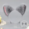 Grey pink plush fox ear headband cosplay anime party cute hair hoop hair accessories - Meow Folded Ear-Grey