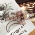 Pince à cheveux de style coréen élégante avec strass nœud en tissu et grosse perle - Pince Bec de Canard Nœud Rose Brillant