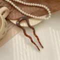 Forcina per capelli a forma di U in tartaruga vintage per acconciature eleganti - Stile a U Ondulato / Blu Caffè