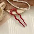 Elegante forcina a U ondulata in rosso rosa essiccato con cristallo per acconciature - Stile a U Ondulato / Rosso