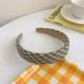 Stylish yellow and black plaid padded headband featuring high cranial top design - Fine Plaid High Cranial Top Style / Yellow Plaid