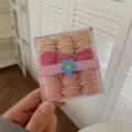 Rainbow small elastic hair ties set in a clear square box for kids and girls hair styling - 90 Pieces Set / Peach Pink