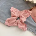 Sweet pink gingham hair scrunchie with small ribbon bows in a feminine Korean style - Pink Gingham Bow Style