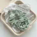 Sweet mint green satin rose flower scrunchie hair tie for women elegant hair accessory - 3D Rose Flower Scrunchie (Mint Green)
