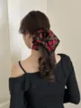Elegant French style red floral bow hair scrunchie tie for women's ponytail styling - Rose Printed