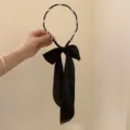 Serre-tête en ruban de satin noir style français avec perles blanches et grand nœud - Serre-tête Nœud en Perles Artificielles / Noir