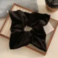 Elegant black velvet square scrunchie with dainty pearl details for women hair styling. - Black Four-corner Beaded