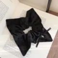 Elegant black French style hair scrunchie with cute bow pattern and ribbon detail - Black Bow Embroidery