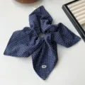 French style navy blue polka dot scrunchie with square scarf attachment - Blue Small Polka Dot Scarf Scrunchie