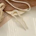 Épingle à cheveux élégante en acétate en forme de U avec finition nacrée - Style en U Ondulé / Blanc Perle