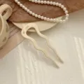 Pic à cheveux ondulé en forme de U crème en acétate avec un petit détail de strass - Style en U Ondulé / Blanc Cassé