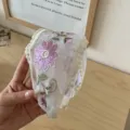 Bandeau large en maille blanche avec fleurs brodées violettes style ethnique vintage - Style Extra Large / Violet