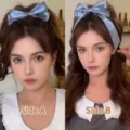 Elegant blue silky bow hair clip with versatile AB side ribbon design for high ponytail - Balletcore Double Sided Bow (F1600 Blue) / Blue