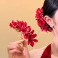Elegante fermaglio per capelli con fiori rossi per Hanfu con raffinati accenti oro - 3# chinese flower hairpin-red