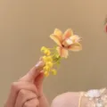 Elegante fermaglio per capelli a orchidea per acconciature Hanfu tradizionali e quotidiane - 14# Fermaglio per Capelli Fiore Giallo Piccolo / Giallo (GP600876)