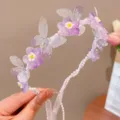 Elegant purple fairy flower wreath headband with butterflies and pearl ribbons for girls - Style 2 Flower Butterfly Fairy Crown / Purple